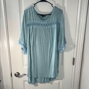 Suzanne Betro Sky Blue Lace Accent Tunic